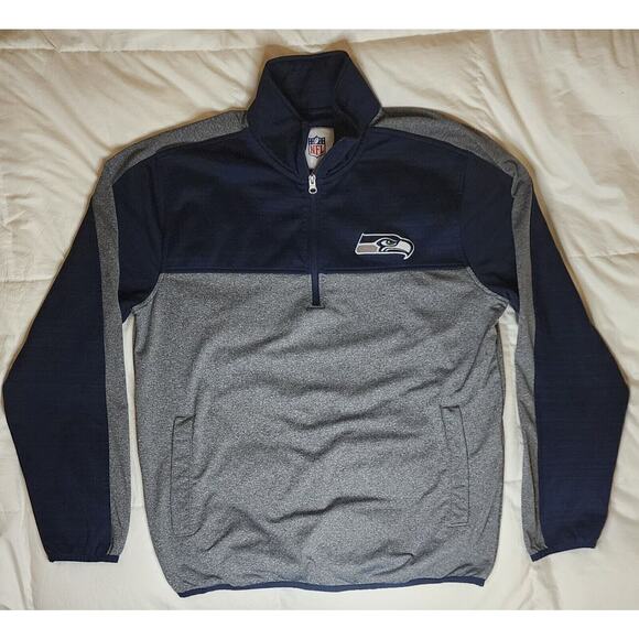 Seattle Seahawks NFL Team Apparel Men's Navy Blue 1/4 Zip Pullover Jacket Sz Med - Picture 1 of 6